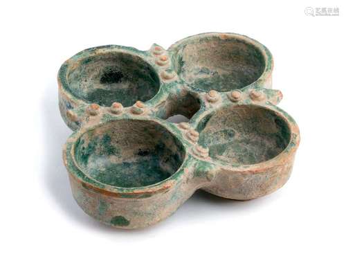 A GREEN GLAZED FOUR BOWLS CONTAINER Iran, 12th 13t...