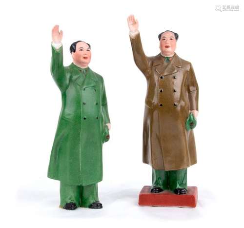 TWO POLYCHROME PORCELAIN FIGURES OF MAO ZEDONG Chi...