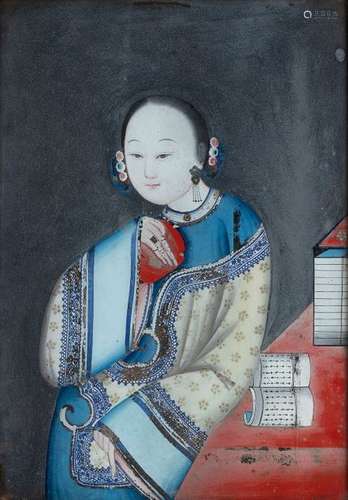 A REVERSE PAINTING ON GLASS OF A YOUNG LADY China,...