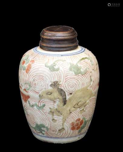 A SWATOW WUCAI ‘HORSES’ VASE China, early Qing dyn...