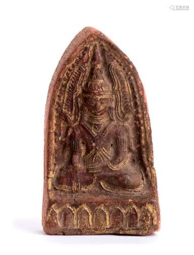 A PARTIALLY GILT CERAMIC VOTIVE PLAQUE Burma, 18th...