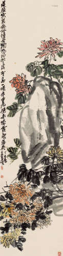 吴昌硕（1844～1927） 丁巳（1917）年作 菊石图 立轴 设色纸本