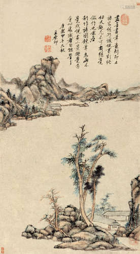 王原祁（1642～1715） 甲午（1714）年作 仿倪黄小景 立轴 设色纸本