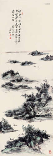 黄宾虹（1865～1955） 江岸行舟 立轴 设色纸本