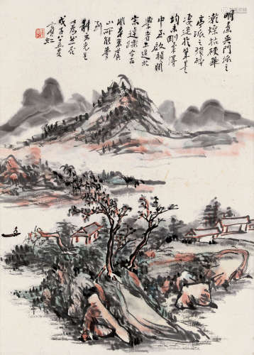 黄宾虹（1865～1955） 戊子（1948）年作 秋江行舟 镜片 设色纸本