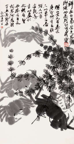 齐白石（1863～1957） 乙亥（1935）年作 草长蟹肥 镜片 水墨纸本