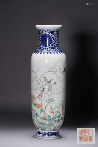 QIANLONG MARK, A BLUE AND WHITE VASE