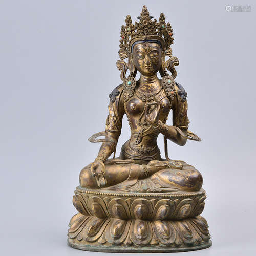 CHINESE GILT BRONZE BUDDHA OF TARA