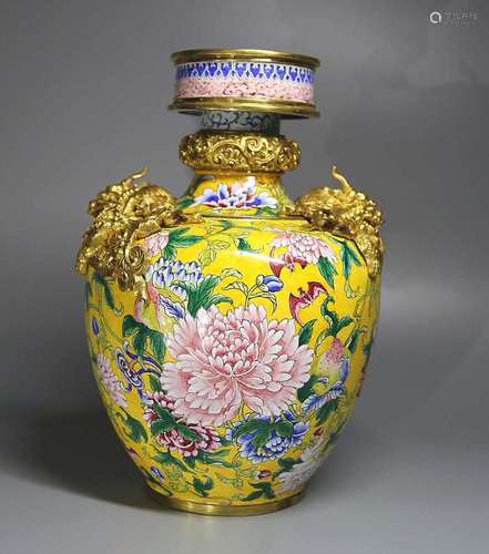 A BRONZE CLOISONNE ENAMEL VASE