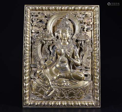 CHINESE GILT BRONZE BUDDHA PANEL