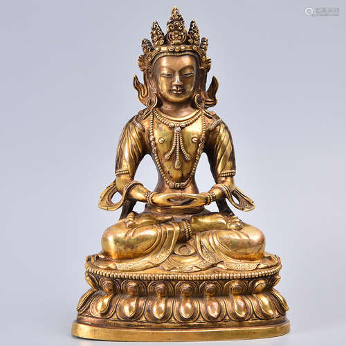 CHINESE GILT BRONZE BUDDHA OF IMMEASURABLE LIFE