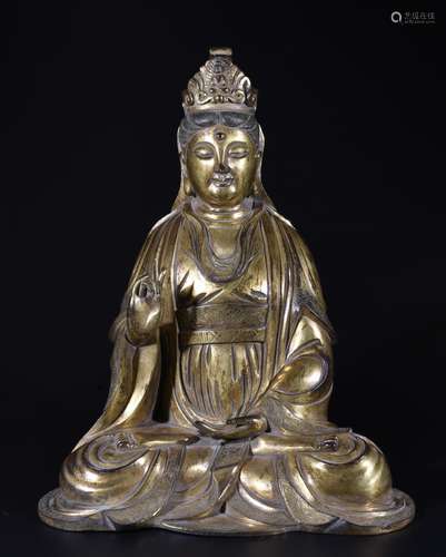 CHINESE GILT BRONZE BUDDHA OF GUANYIN