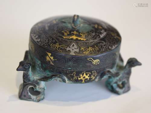 A GILT AND SILVER BRONZE BOX