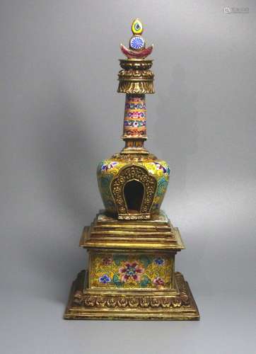 A BRONZE CLOISONNE NICHE FOR BUDDHA