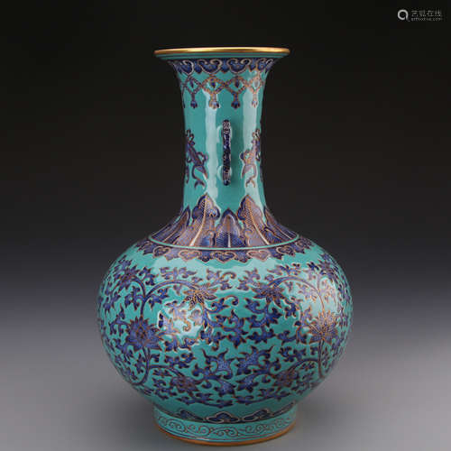 QIANLONG MARK, A GILT GREEN AND BLUE VASE