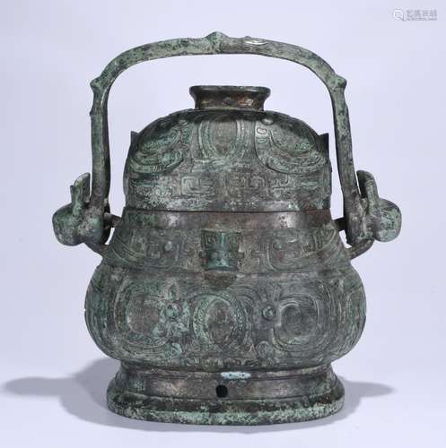 A BRONZE CONTAINER AND COVER