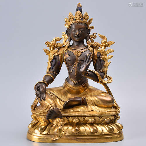 CHINESE GILT BRONZE BUDDHA OF GUANYIN