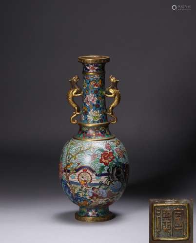 XUANDE MARK, A BRONZE CLOISONNE DRAGON VASE