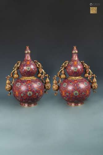 A PAIR OF GILT BRONZE CLOISONNE VASES