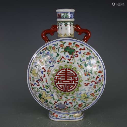 QIANLONG MARK, A DOUCAI GLAZE FLAT VASE