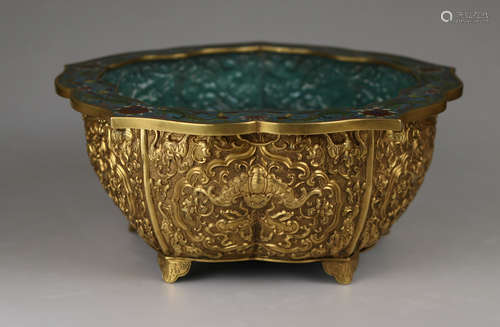 A GILT CLOISONNE BASIN