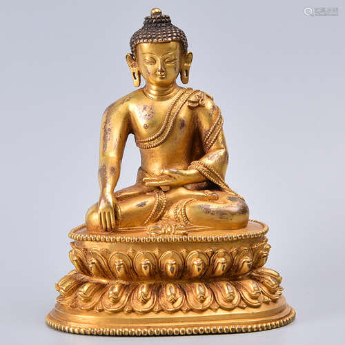 CHINESE GILT BRONZE BUDDHA OF SHAKYAMUNI