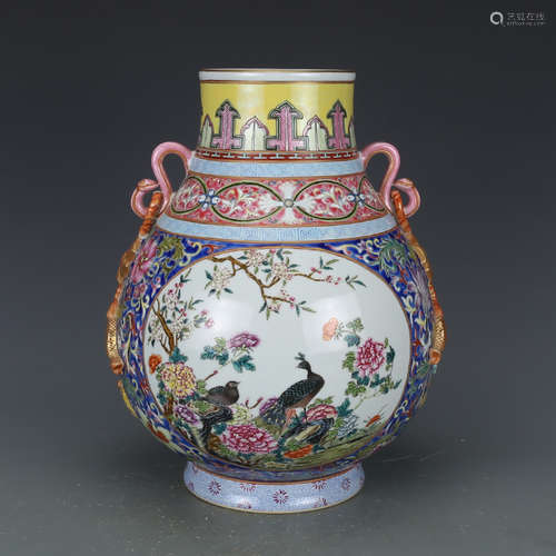 QIANLONG MARK, A FAMILLE ROSE ZUN VASE