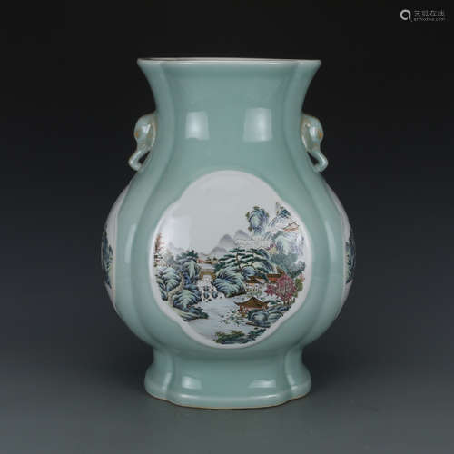 QIANLONG MARK, A GREEN GLAZED ZUN VASE