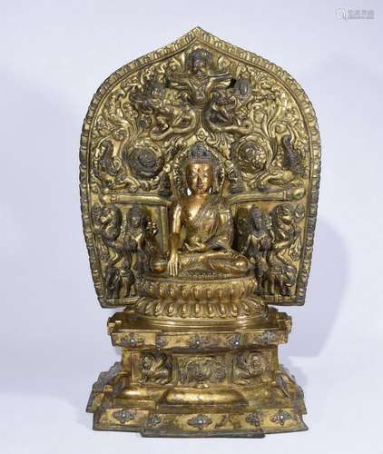 CHINESE GILT BRONZE BUDDHA OF SHAKYAMUNI