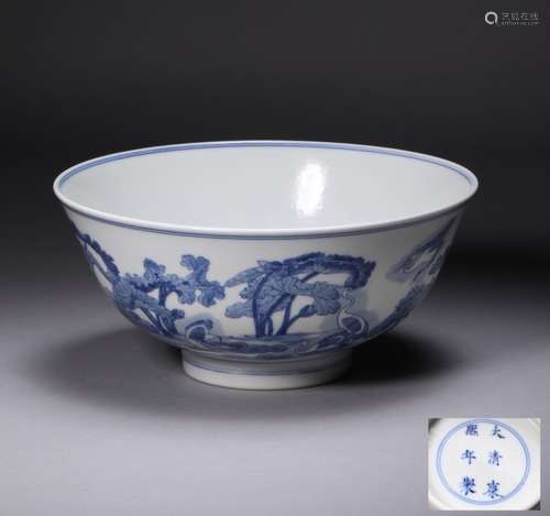 KANGXI MARK, A BLUE AND WHITE BOWL