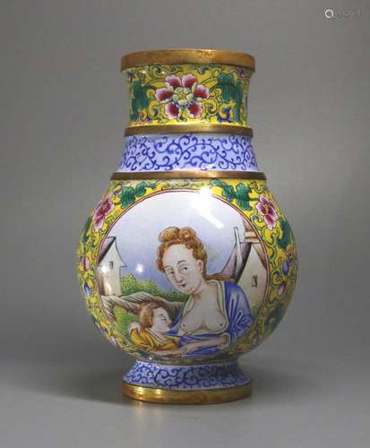 A BRONZE CLOISONNE ENAMEL VASE