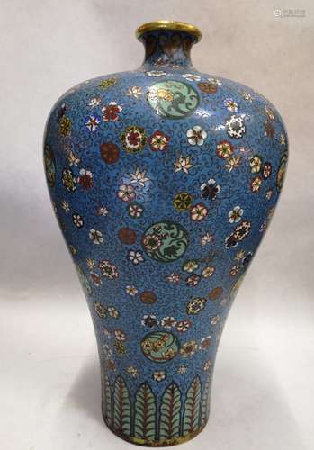 A BRONZE CLOISONNE ENAMEL MEIPING