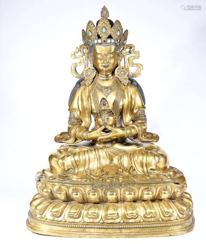 CHINESE GILT BRONZE BUDDHA OF IMMEASURABLE LIFE