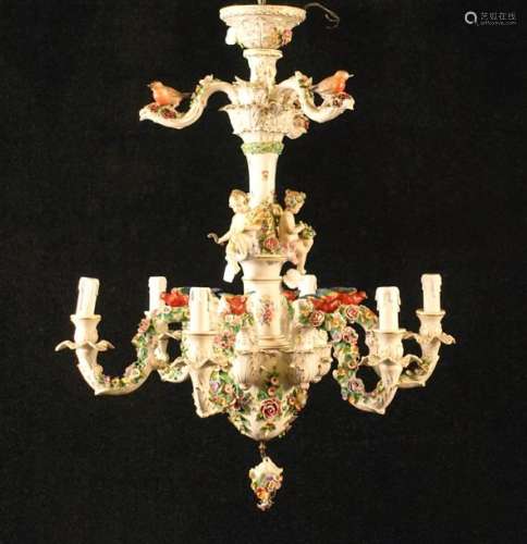 Saxe.Lustre Rococo à six lumières aux bras couv...