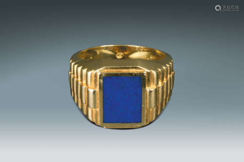 14K黃金鑲鑽嵌方藍青金石指環