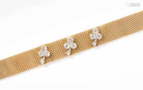 Diamant-Bracelet ceintureBulgarien, ab 1910. 750 Gelbgold/Platin. Gürtelform mit 12 applizierten