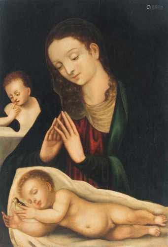 Umbrien, um 1600Maria mit dem schlafenden Kind. Öl auf Holz. 56,7 × 39,2 cm.