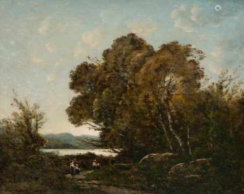 Harpignies, Henri Joseph(Valenciennes 1819–1916 Saint-Privé) Flusslandschaft. 1906. Öl auf Leinwand.