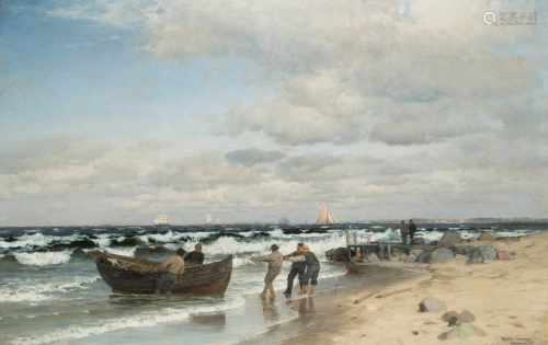 Andersen-Lundby, Anders(Lundby 1841–1923 München)Küstenlandschaft mit Fischern. 1885. Öl auf