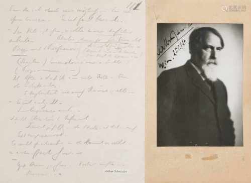 Schnitzler, Arthur(1862 Wien 1931) Portraitphotographie mit eh. Unterschrift, dat. Wien 25. 5. (1)
