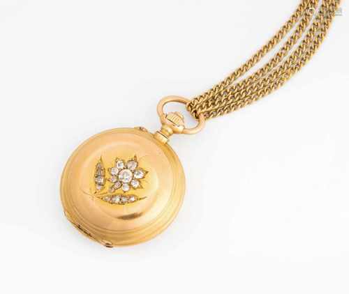 Kleine Diamant-Savonnette mit UhrenketteJ. E. Dufour & Cie. E. Wirth Successeur, Genf. Ende 19.