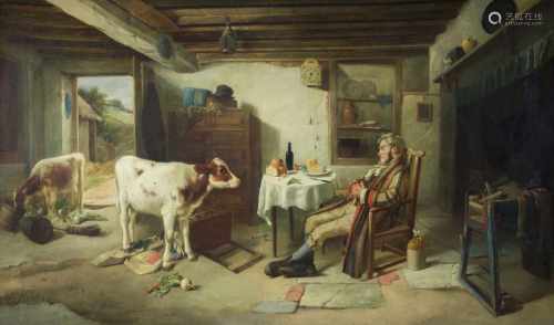 Hunt, Charles Jnr.(London 1829–1900 Wandsworth) Der Überraschungsbesuch. 1885. Öl auf Leinwand.