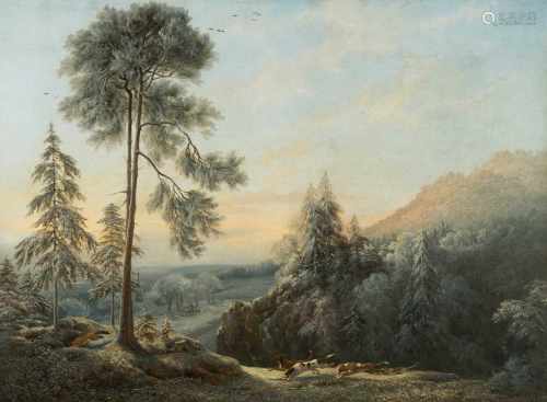 Ulrich, Johann Jakob II.(Andelfingen 1798–1877 Zürich) Winterliche Fuchsjagd, 1846. Öl auf Leinwand.