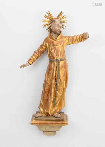 Hl. Franziskus von AssisiAlpenländisch, Frühbarock. Holz geschnitzt, polychrom gefasst und