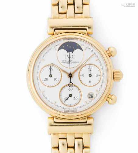 IWC da VinciRunde Armbanduhr 90er Jahre mit Quarzwerk in 750 Gelbgoldgehäuse mit Armband ca. 60 g.