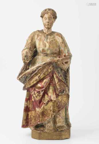 Hl. Lucia von SyrakusSpanien, Barock. Holz geschnitzt und polychrom gefasst, z. T. vergoldet. Auf