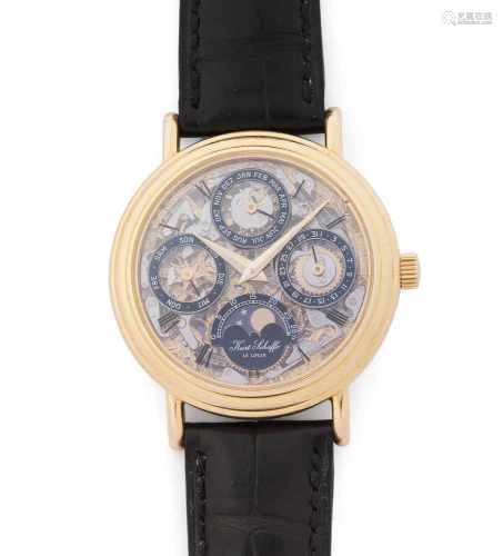 Kurt Schaffo Ewiger KalenderRunde, automatische, skeletierte Armbanduhr 1994 mit ewigem Kalender