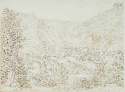 Hartmann, Johann Joseph(Mannheim 1753–1830 Cotterd) Landschaft bei La Reuchenette(?). Tuschfeder