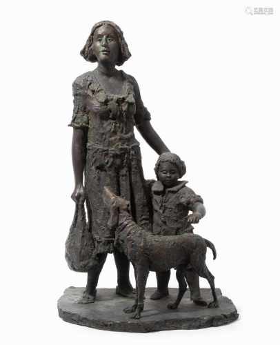 Brem, Rolf(Luzern 1926–2014 Luzern)Mutter mit Kind und Hund. Bronze. 2/7. Auf dem Bronzesockel