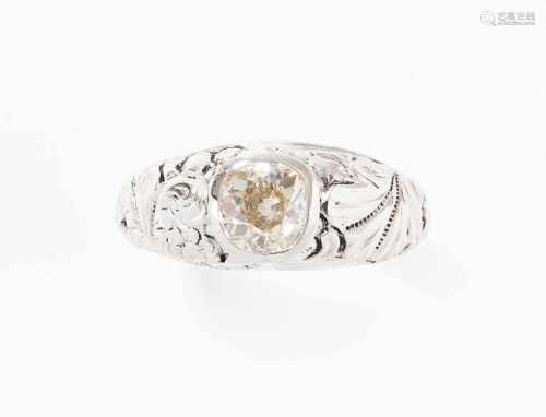 Diamant-Ring750 Weissgold. 1 Altschliff-Diamant von ca. 1.30 ct Q/R-P1. Gr. 61, 14 g.